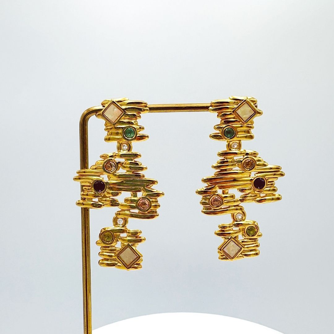 ARETES COLGANTES GRANDES CON CIRCONIAS MULTICOLORES EN ACERO AR3219G99 ARETES COLGANTES GRANDES CON CIRCONIAS MULTICOLORES EN ACERO AR3219G99