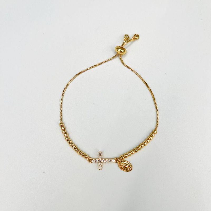 PULSERA CON CRUZ DE CIRCONES Y MEDALLA DE LA VIRGEN NIÑA BAÑO DE ORO PU2101G59 PULSERA CON CRUZ DE CIRCONES Y MEDALLA DE LA VIRGEN NIÑA BAÑO DE ORO PU2101G59