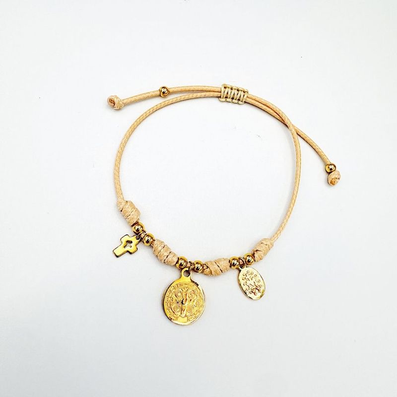 PULSERA CON EN CORDON ENCERADO CON DIJES DE SAN BENITO Y MEDALLA MILAGROSA EN ACERO PU2114G64 PULSERA CON EN CORDON ENCERADO CON DIJES DE SAN BENITO Y MEDALLA MILAGROSA EN ACERO PU2114G64