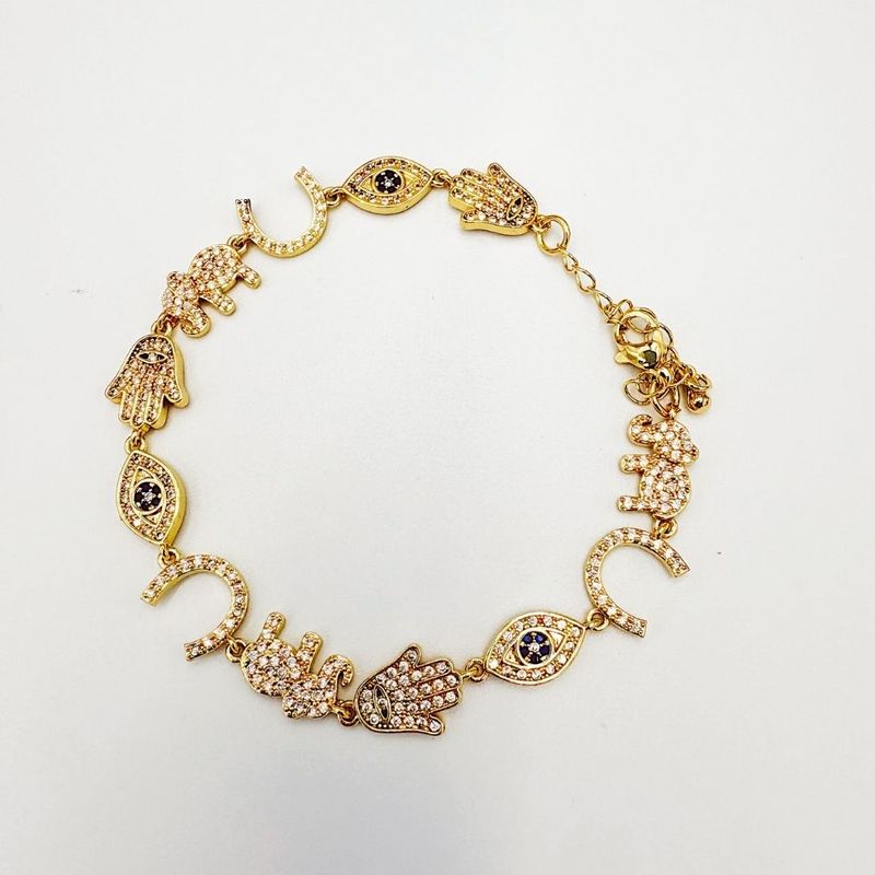 PULSERA DE ELEFANTE Y OJO TURCO EN BAÑO DE ORO PU2116G47 PULSERA DE ELEFANTE Y OJO TURCO EN BAÑO DE ORO PU2116G47