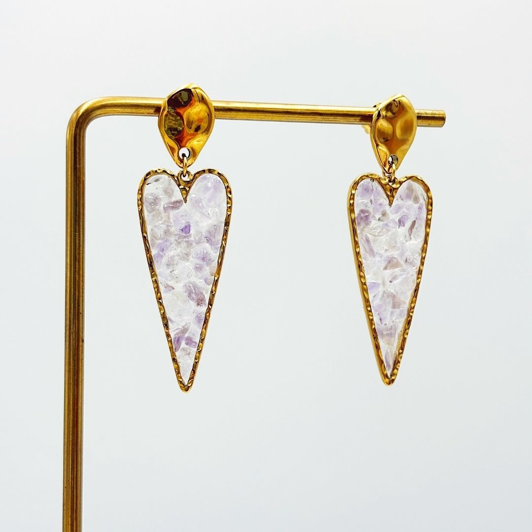 ARETES COLGANTES DE CORAZÓN ALARGADO CON RELLENO DE COLOR EN ACERO AR3218G42 ARETES COLGANTES DE CORAZÓN ALARGADO CON RELLENO DE COLOR EN ACERO AR3218G42