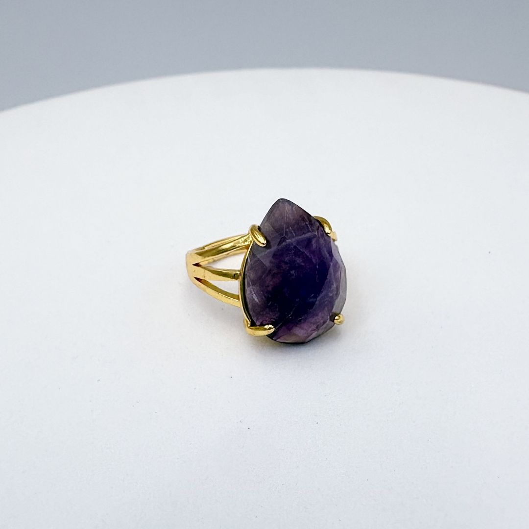 ANILLO DE AMATISTA FACETADA CON FORMA DE GOTA ACERO AJUSTABLE BAÑO DE ORO AN3985G96 ANILLO DE AMATISTA FACETADA CON FORMA DE GOTA ACERO AJUSTABLE BAÑO DE ORO AN3985G96