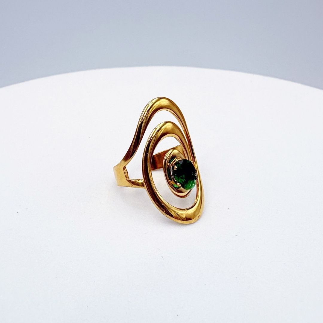 ANILLO DE ESPIRAL CON CRISTAL VERDE EN ACERO Y AJUSTABLE AN3978G58 ANILLO DE ESPIRAL CON CRISTAL VERDE EN ACERO Y AJUSTABLE AN3978G58