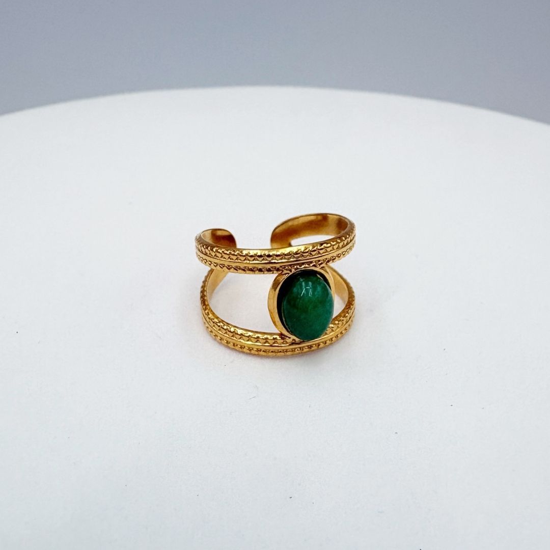 ANILLO CON PIEDRA VERDE AJUSTABLE EN ACERO AN3981G72 ANILLO CON PIEDRA VERDE AJUSTABLE EN ACERO AN3981G72