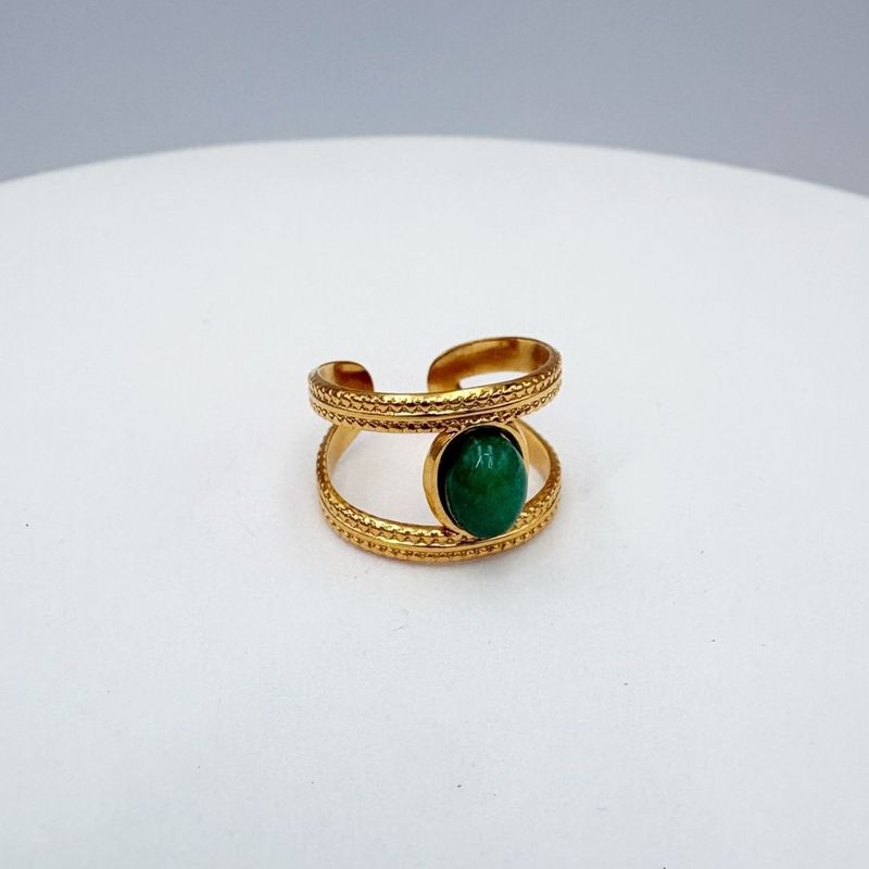 ANILLO CON PIEDRA VERDE AJUSTABLE EN ACERO AN3981G72 ANILLO CON PIEDRA VERDE AJUSTABLE EN ACERO AN3981G72