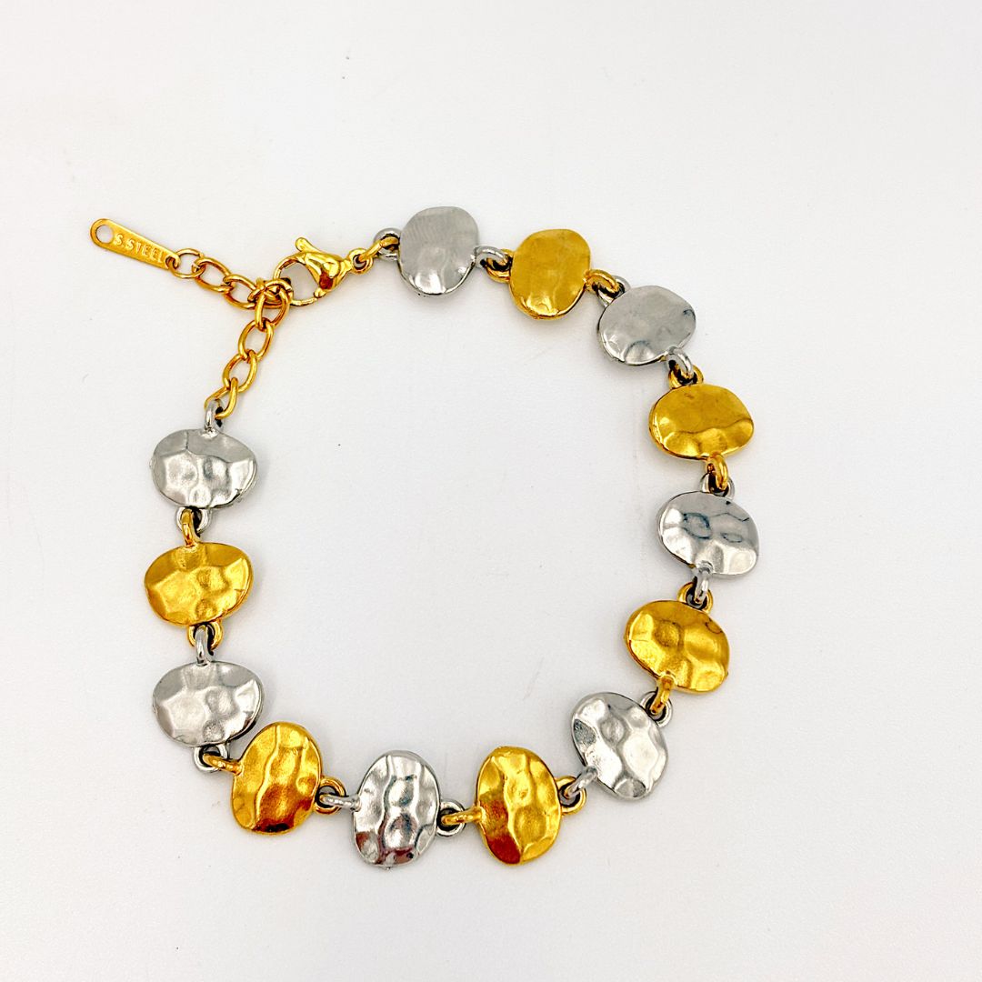 PULSERA DE MEDALLONES MARTILLADOS BICOLOR EN ACERO PU2124G50 PULSERA DE MEDALLONES MARTILLADOS BICOLOR EN ACERO PU2124G50