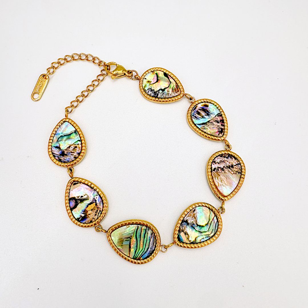 PULSERA DORADA DE DIJES EN FORMA DE GOTAS DE ABULÓN EN ACERO PU2129G61 PULSERA DORADA DE DIJES EN FORMA DE GOTAS DE ABULÓN EN ACERO PU2129G61