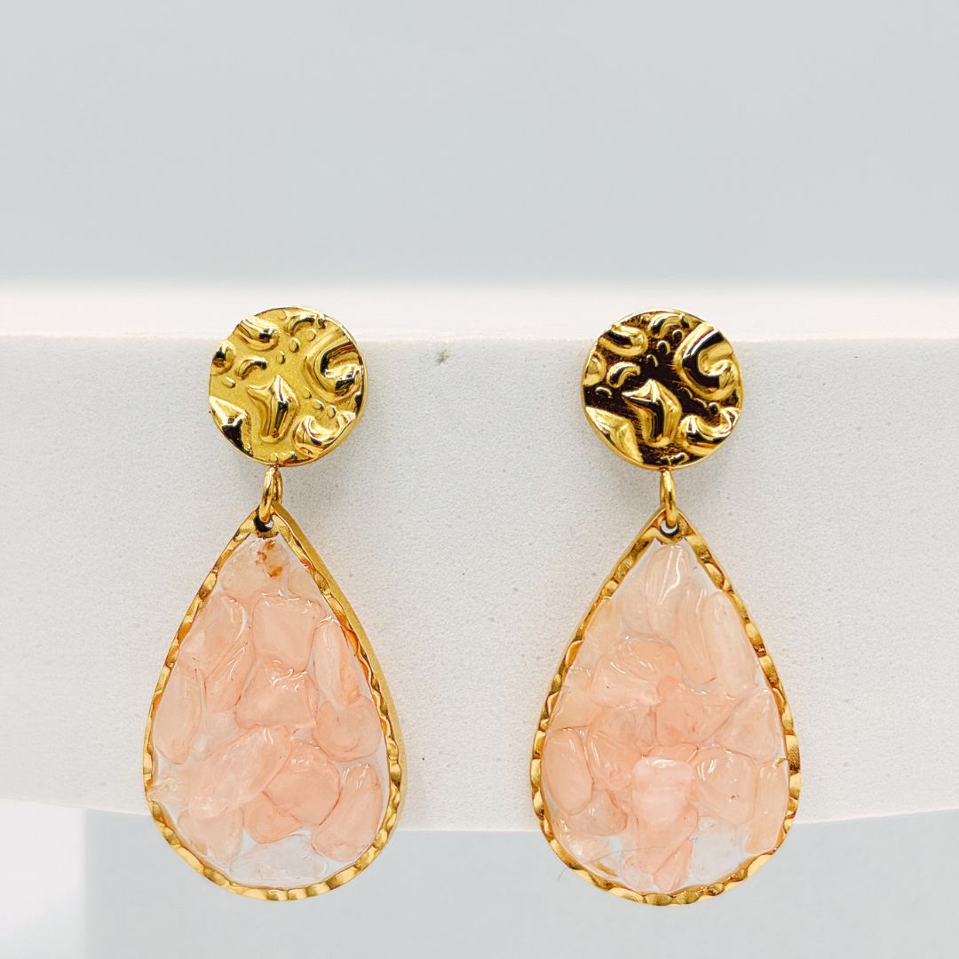 ARETES EN ACERO CON CUARZO ROSA AR3249G42