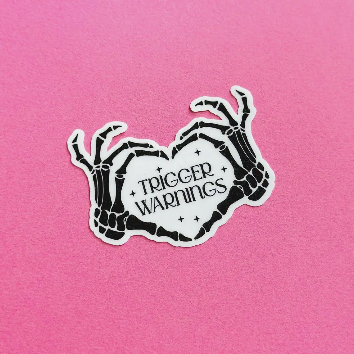 Trigger Warning Skeleton Heart Hands Kindle Book Sticker