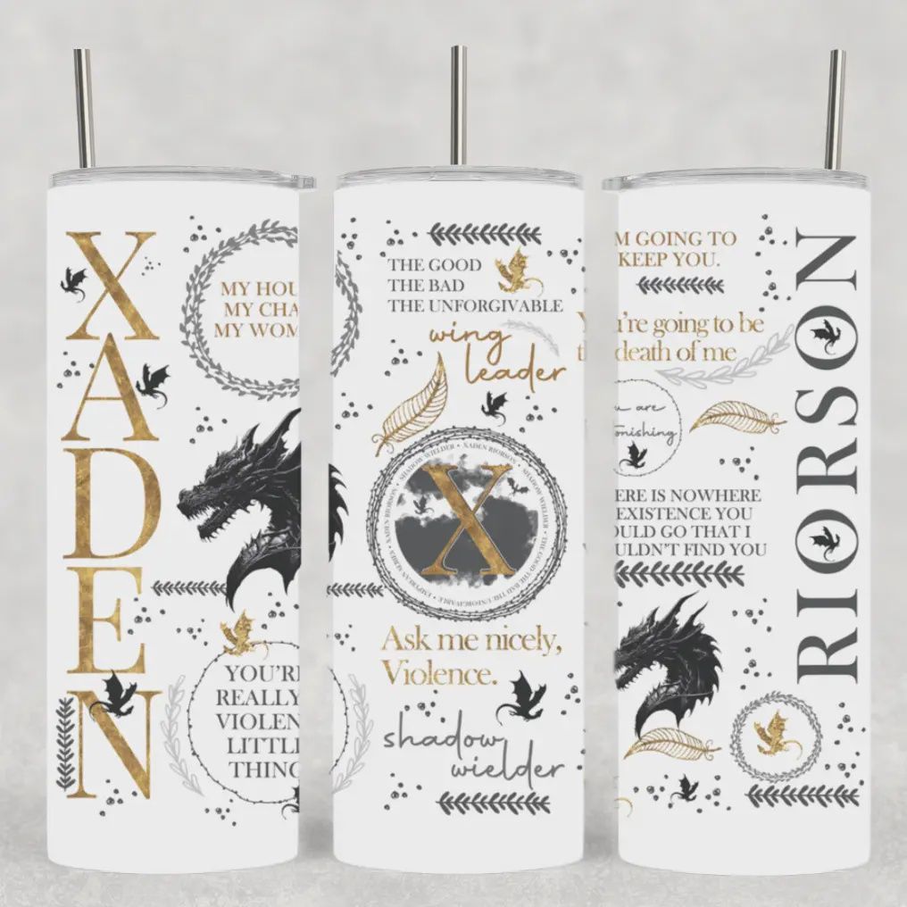 Xaden Riorson Fourth Wing Fantasy Book Collage Tumbler