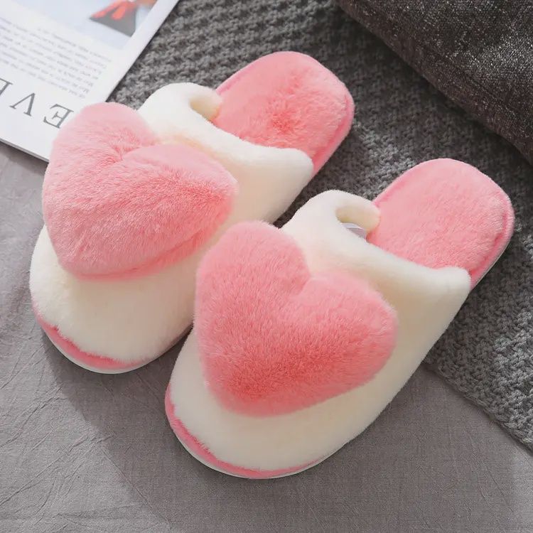 3D Heart Plush Soft Home Slipper
