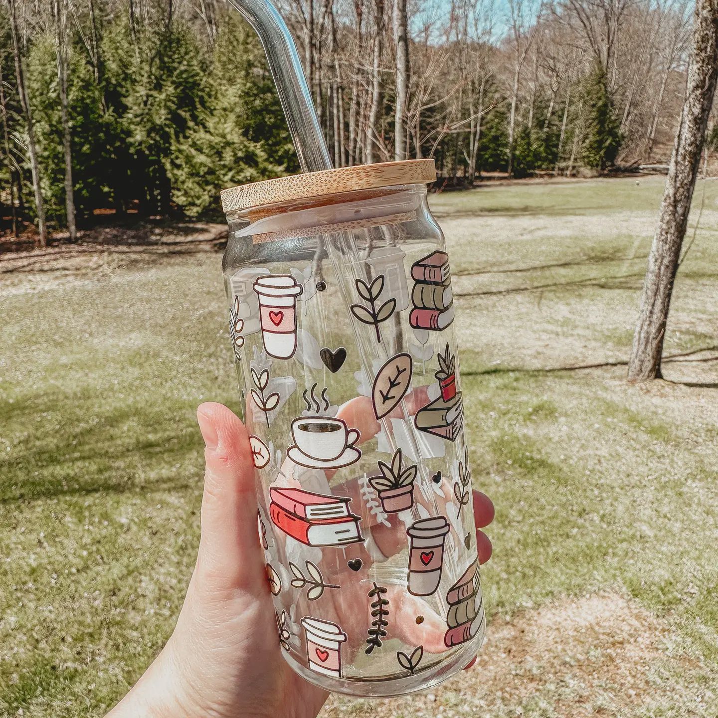 Books and Coffee Glass Can Cup
