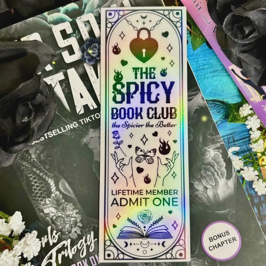 The Spicy Book Club Black and White Holographic Bookmark