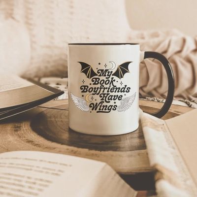 My Book Boyfriends Have Wings Mug | Bookish Coffee Cup | Reader Gifts | Sjm Fans Bat Boys Mug | Acotar Tog Crescent City | Fantasy Reader