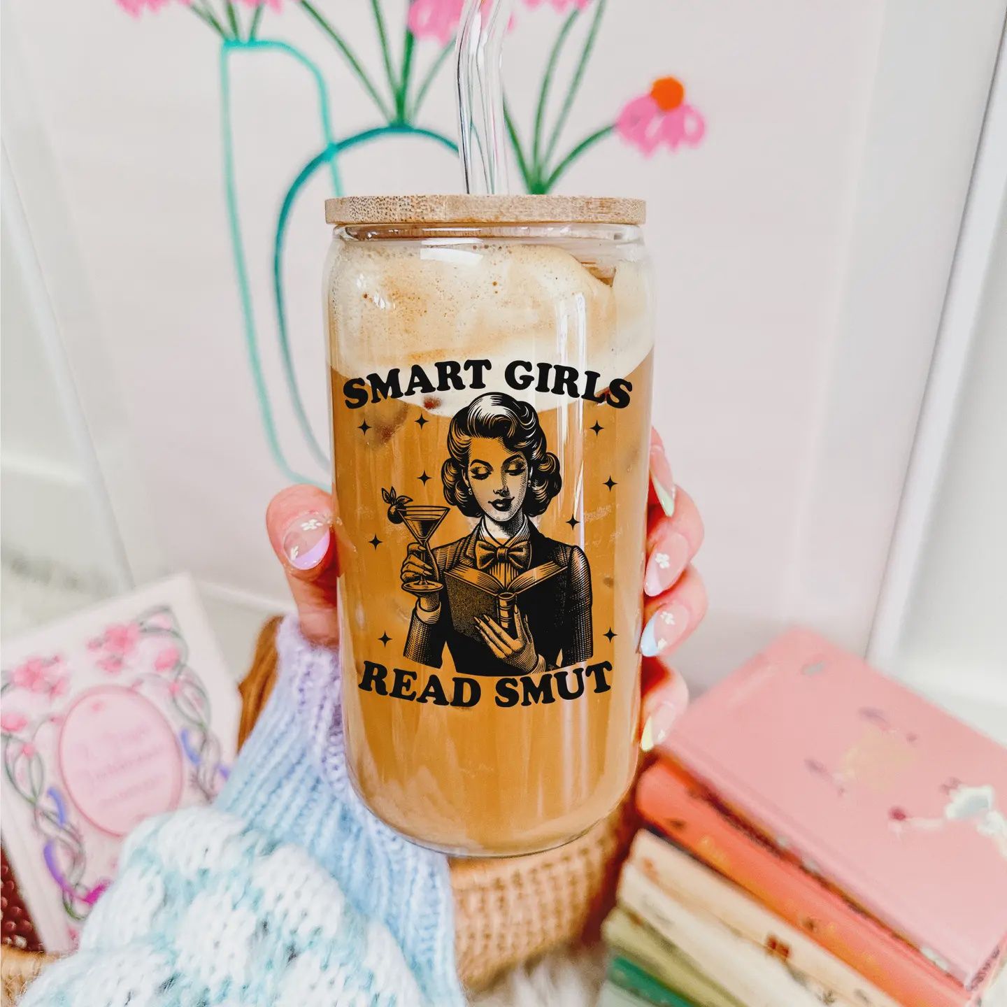 Smart Girls Read Smut Glass Can with Bamboo Lid