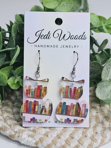 Book Shelf Cat Shaped Acrylic Earrings
