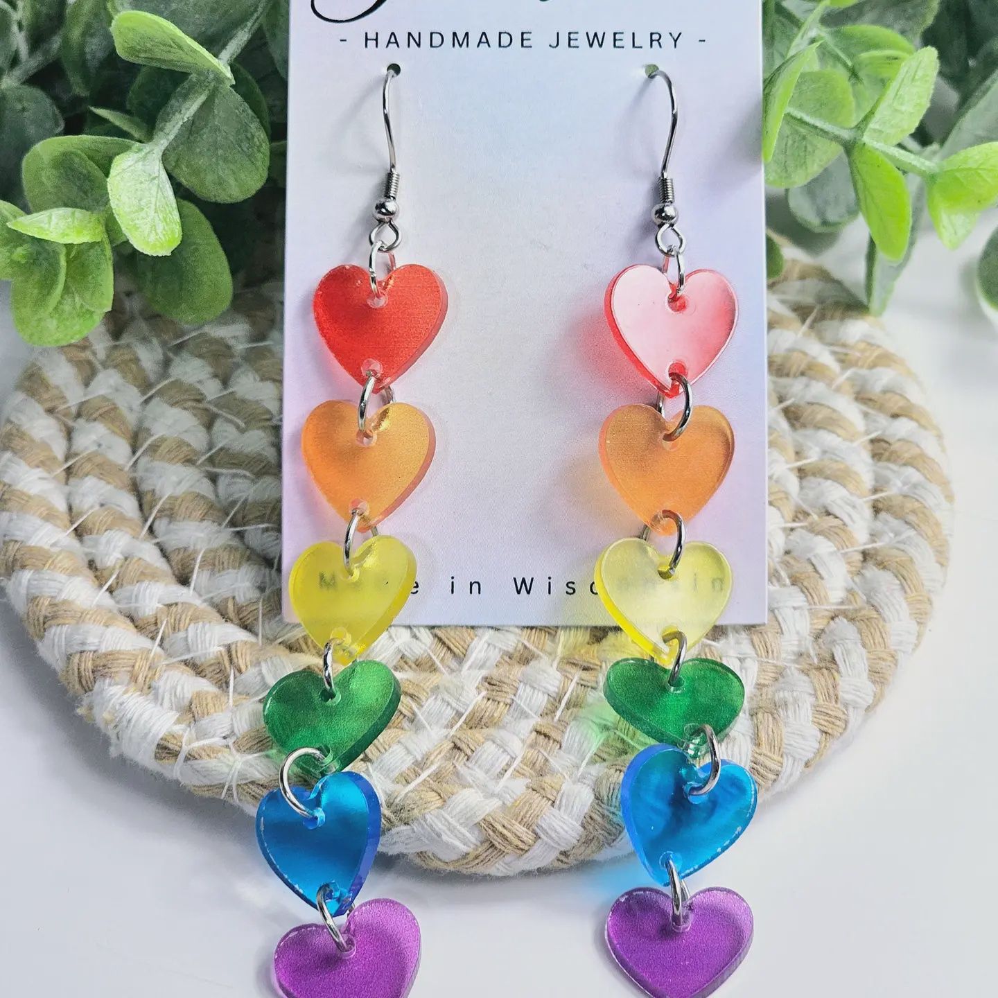 Rainbow Heart Drop Earrings with Gauge Friendly Hardware