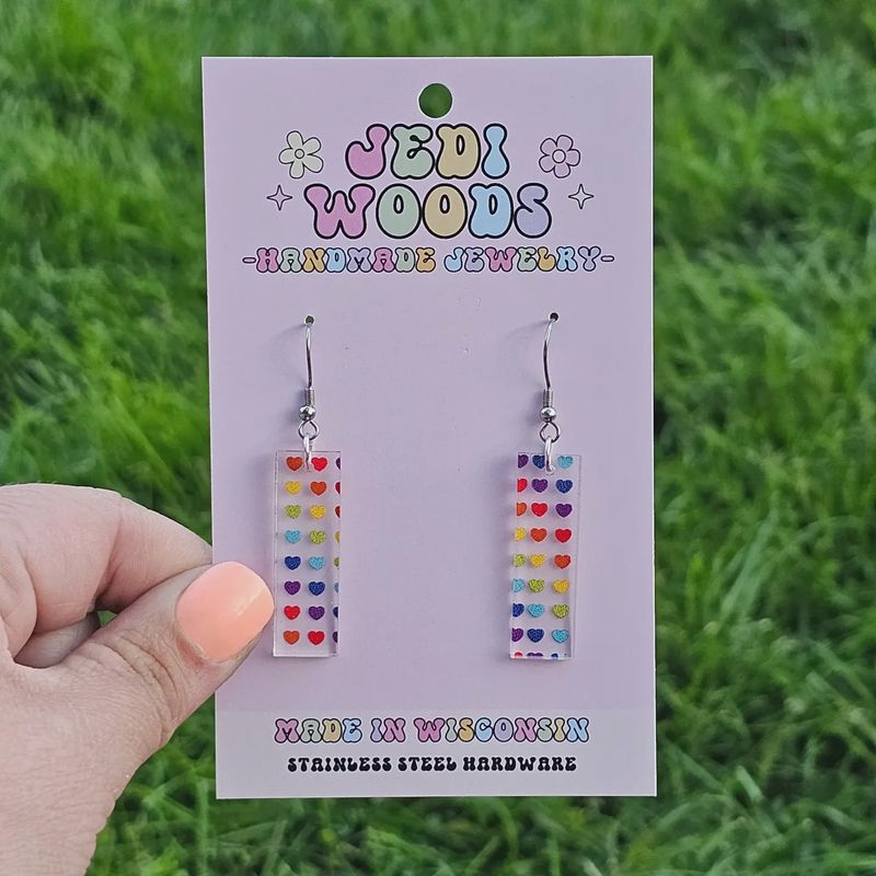 Rainbow Heart Bar Earrings