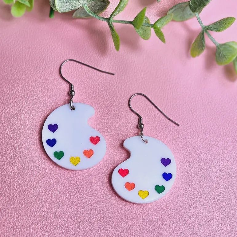 Rainbow Paint Pallet Earrings, Subtle Pride Earrings, Queer