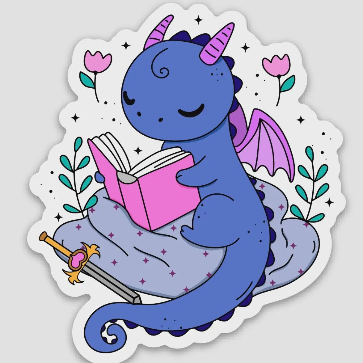 Fantasy Book Dragon Die Cut Sticker