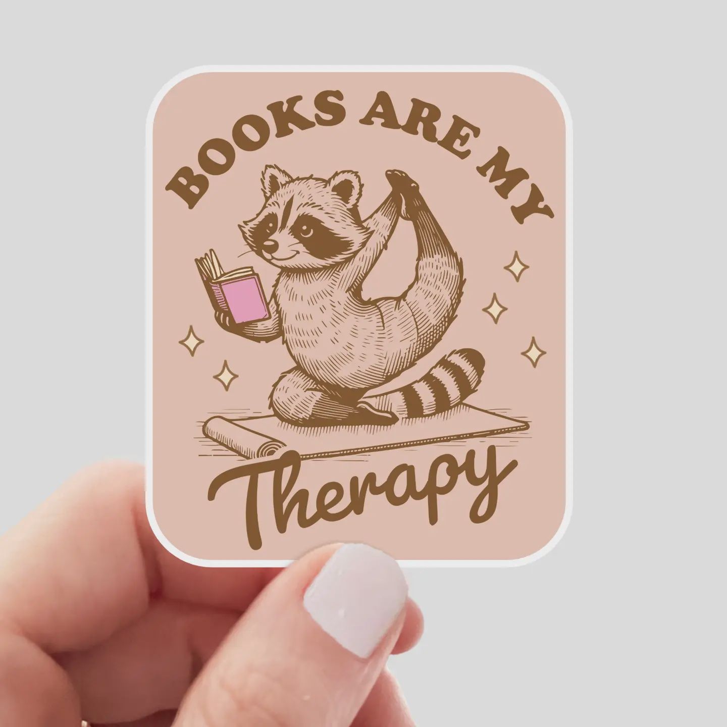 Books Are My Therapy Sticker - bookshop, bookworm, raccoon