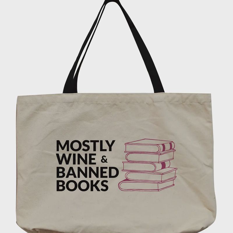 Tote: Wine &amp; Banned Books Bag for Activists, Bookish Booktok