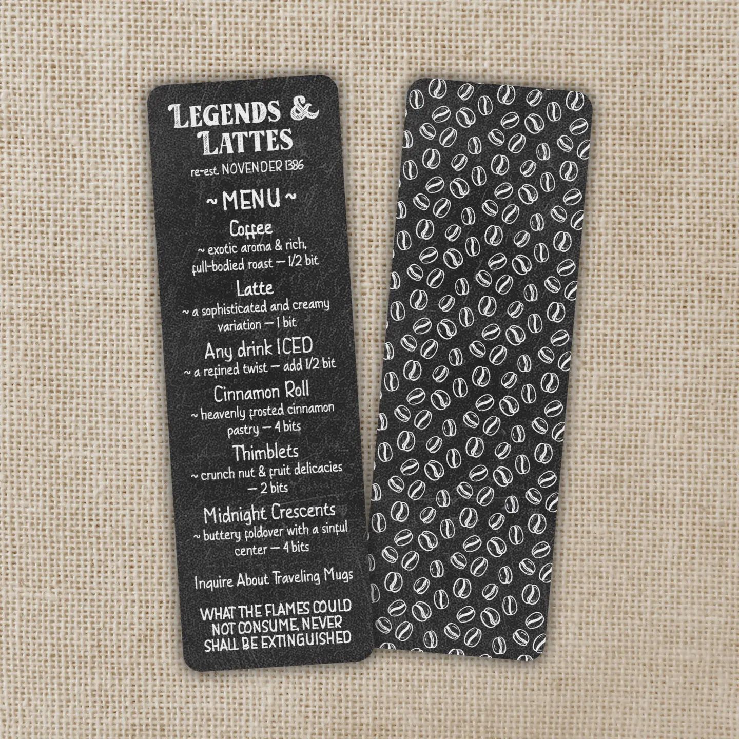 Legends &amp; Lattes Menu Bookmark