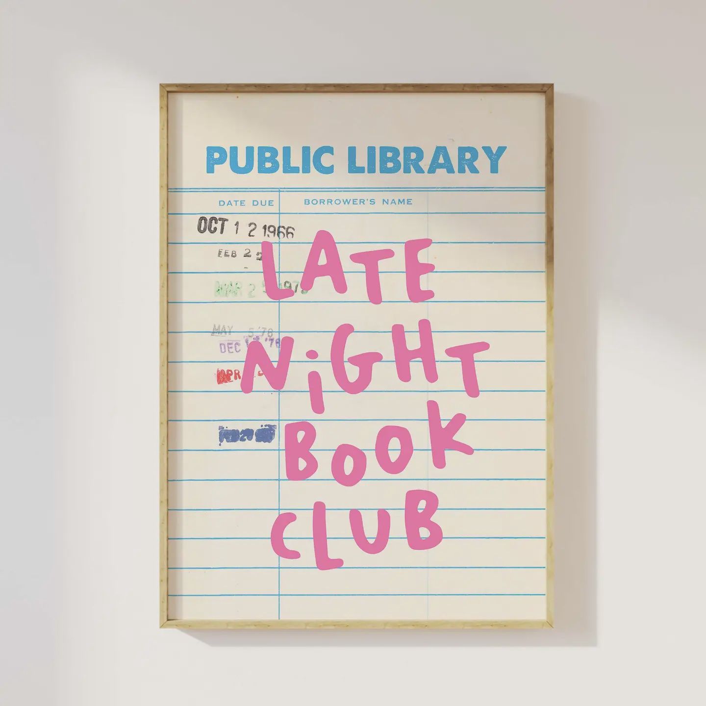 Late Night Book Club Library Card Print