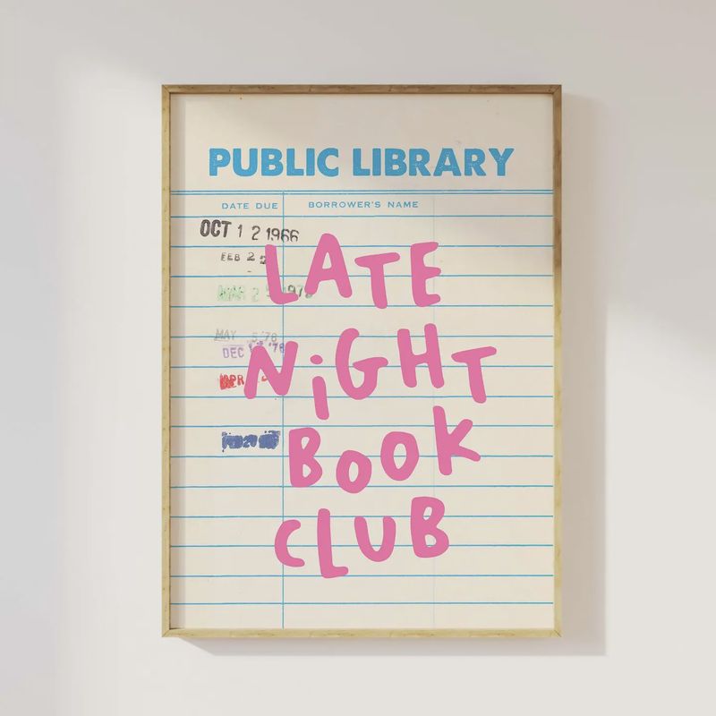 Late Night Book Club Library Card Print