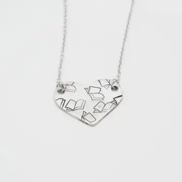 Book Pattern Heart Necklace