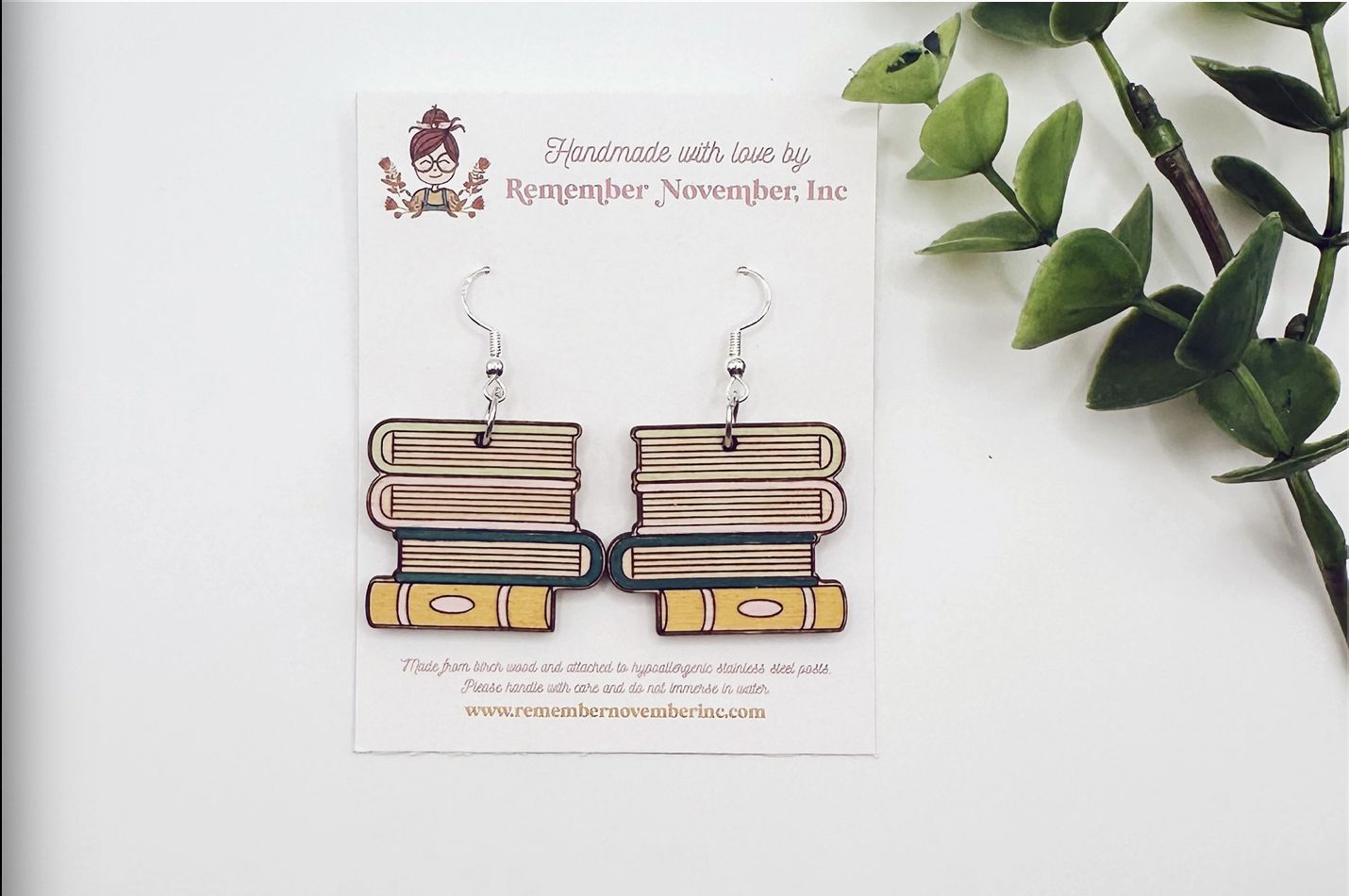 Book Stack Earrings, Book Earrings, Wood, Handpainted 1