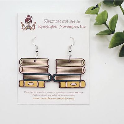 Book Stack Earrings, Book Earrings, Wood, Handpainted 2