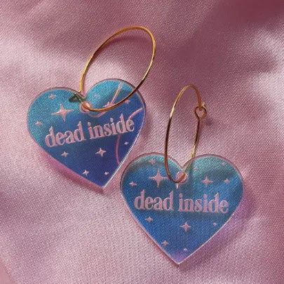 Dead Inside Iridescent Heart Hoop Earrings