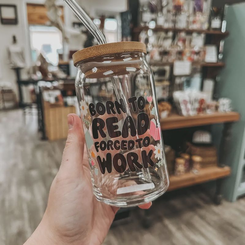 Born to Read Glass Can Cup
