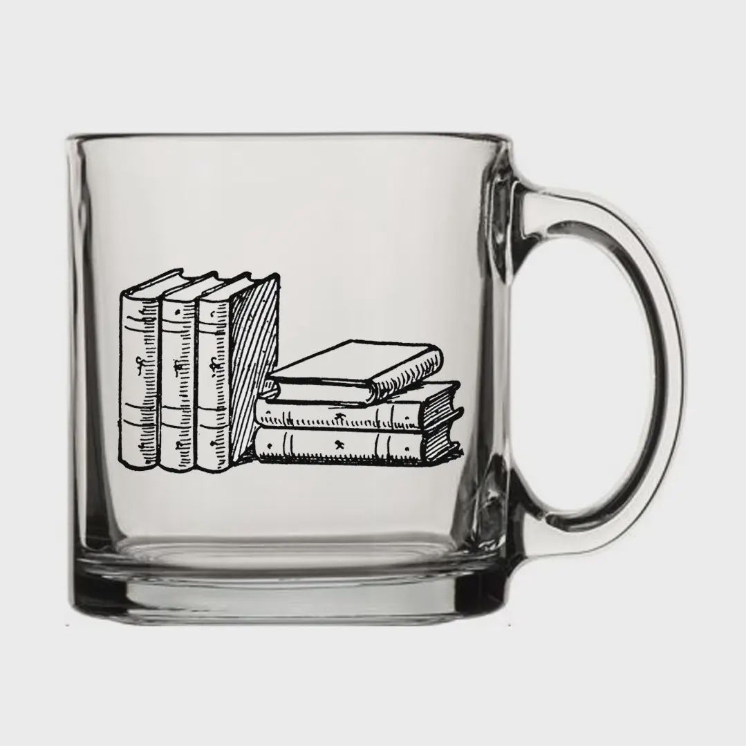 Stack of Books 13oz Glass Tea or Coffee Mug