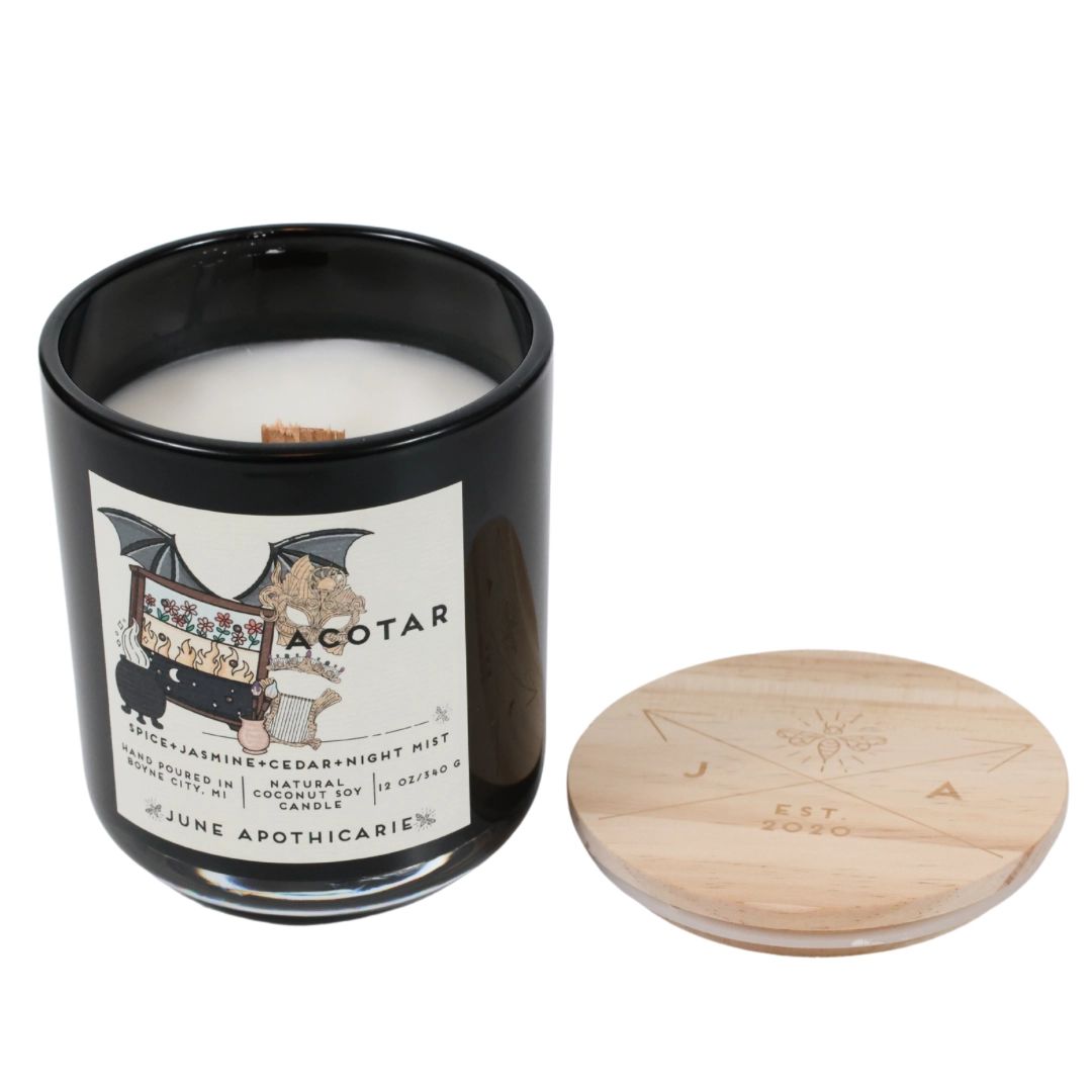 Acotar 12 oz Glass Wooden Wick Candle