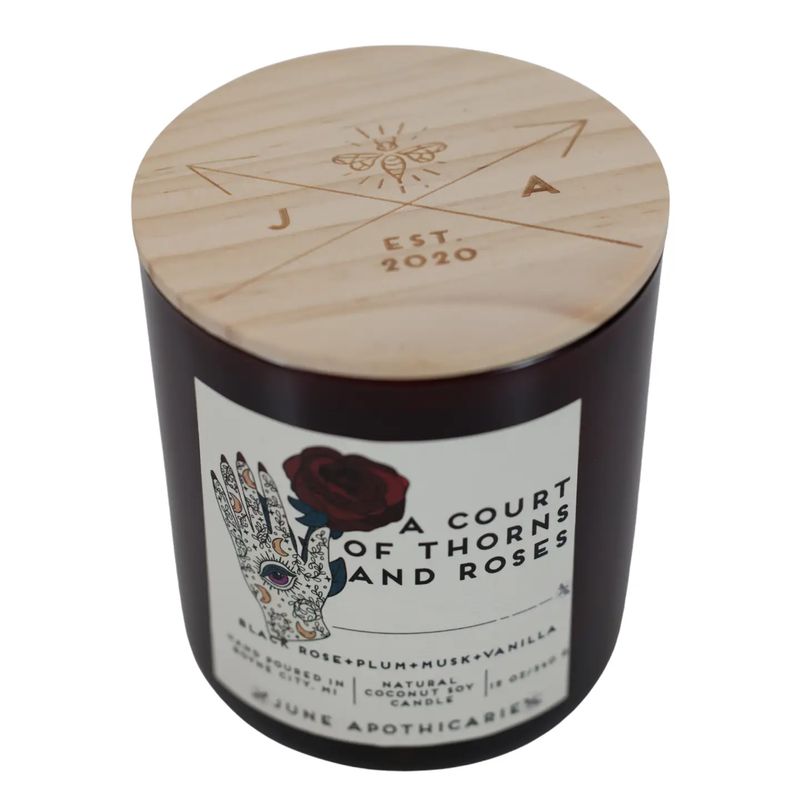 A Court of Thorns &amp; Roses 12 oz Glass Wooden Wick Candle