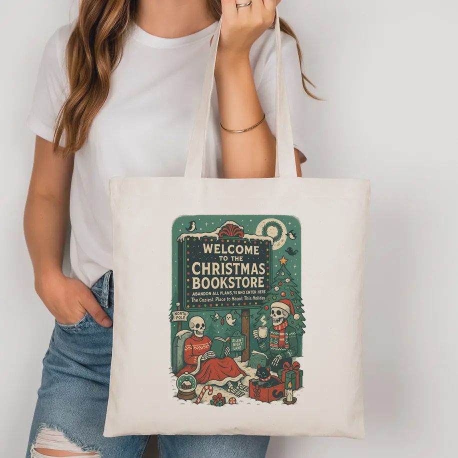 Christmas Bookstore Canvas Tote Bag