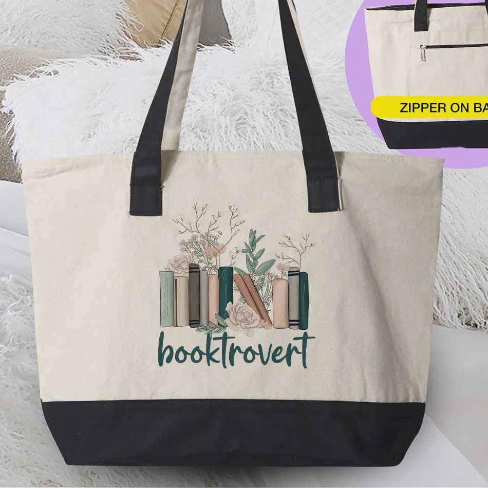Booktrovert - Book Reading Introvert Canvas Zipper Tote