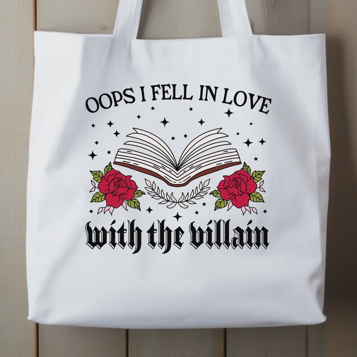 FELL FOR THE VILLAIN  **THICK** 100% cotton book tote