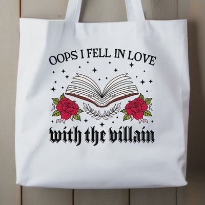 FELL FOR THE VILLAIN  **THICK** 100% cotton book tote