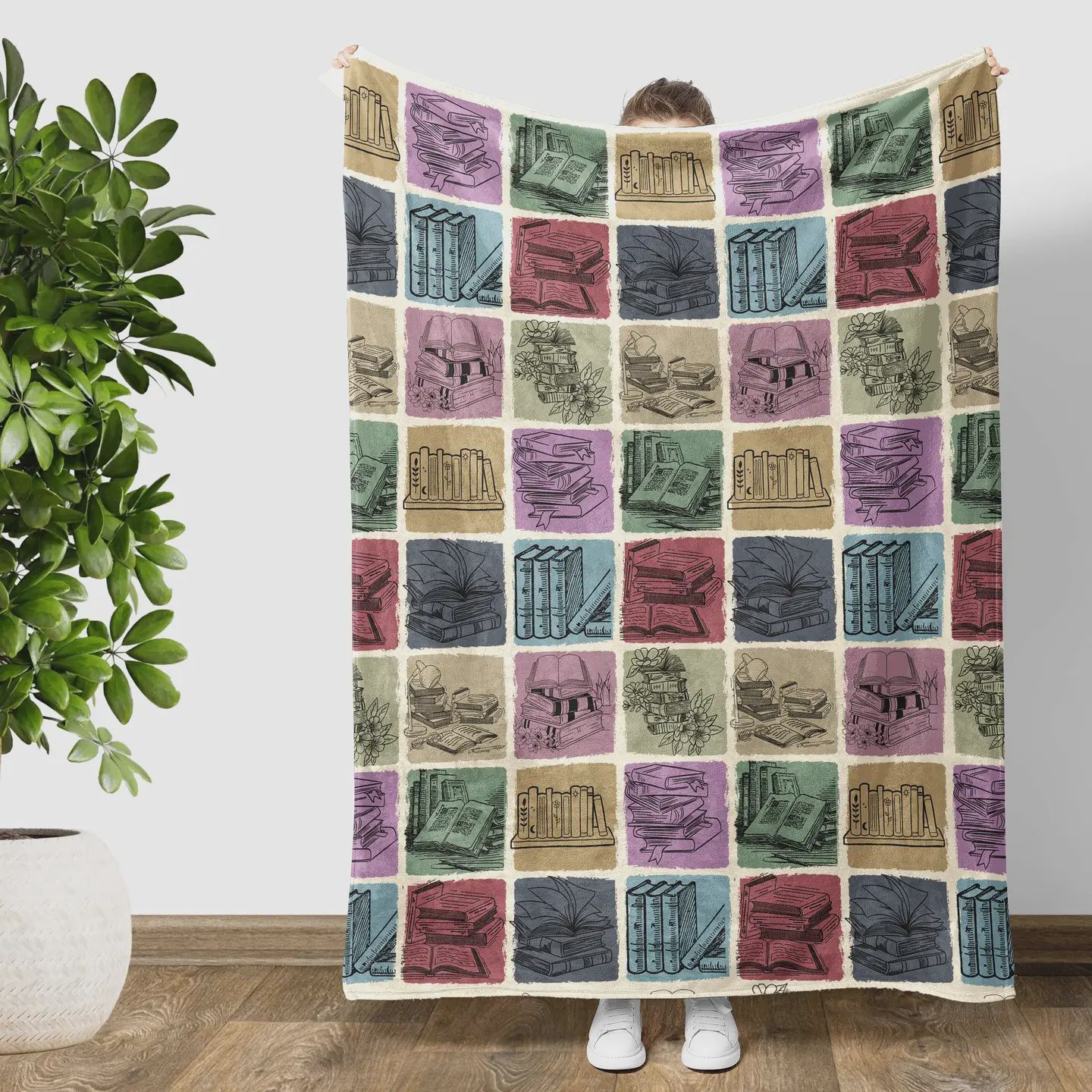 Vintage Book Lover Reader Blanket Cozy Library Reading Throw