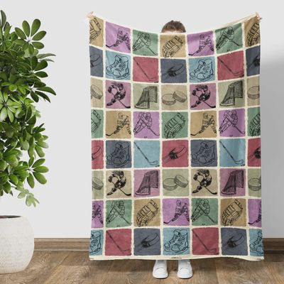 Vintage Hockey Blanket, Cozy Ice Hockey Sports Throw
