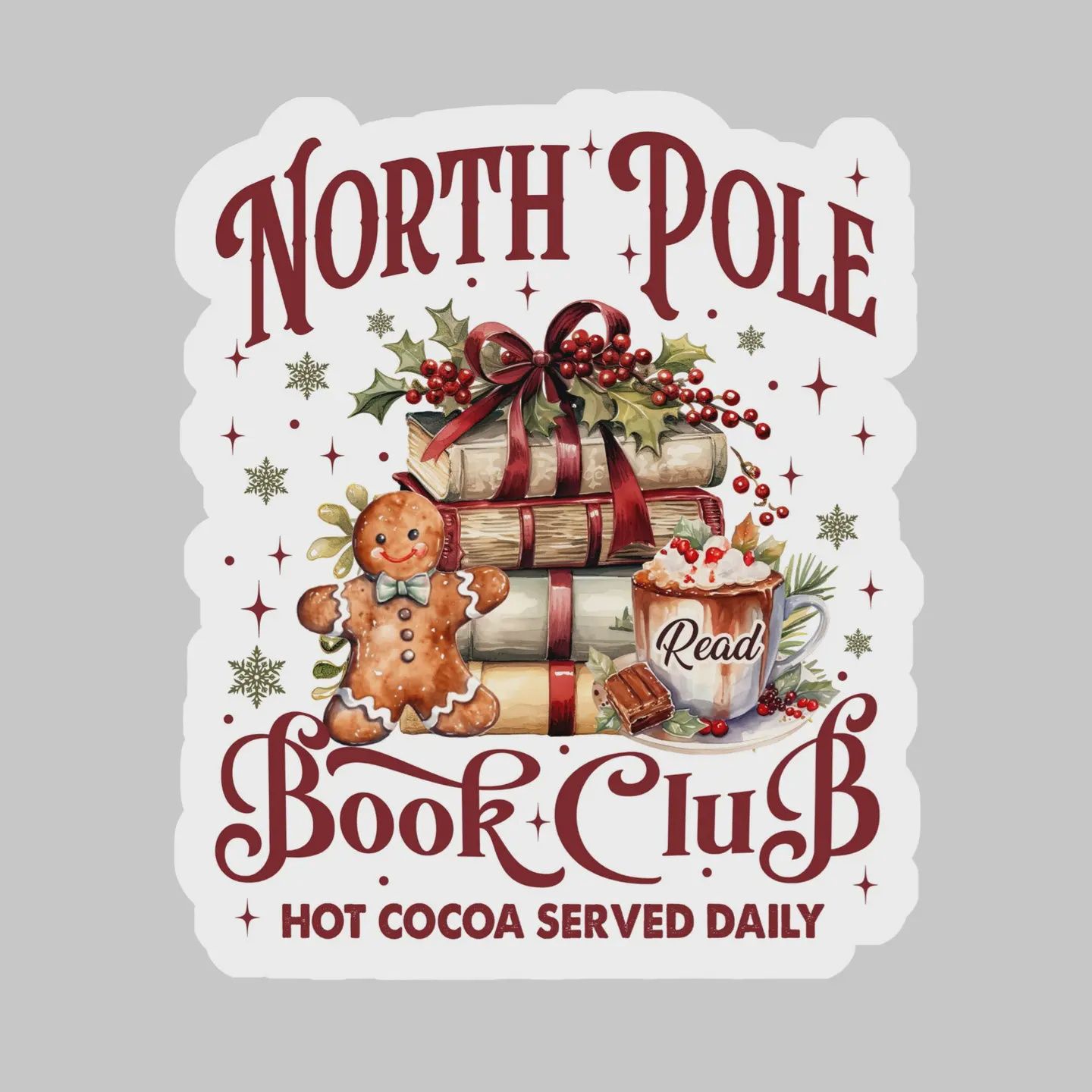 North Pole Book Club Christmas Book Reader Sticker – 3&quot; Waterproof Bookish Sticker with Holo Overlay – Reading, Books, Reader Gift, Book Lover, Bookstore Merch