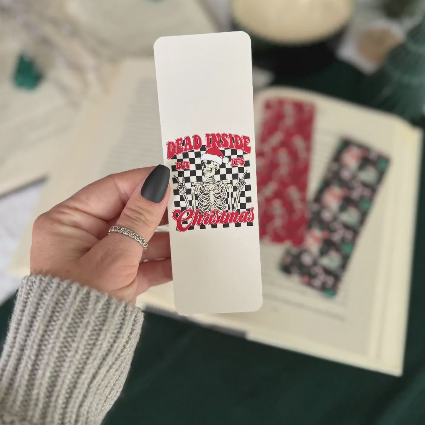 Christmas Skeleton Bookmark Set  Off-White
