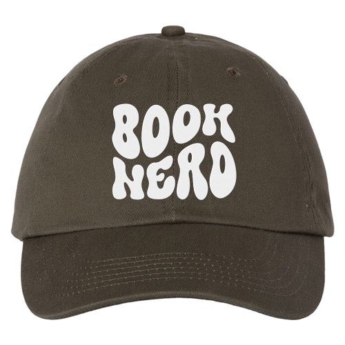 Book Nerd Embroidered Dad Hat Olive