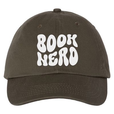 Book Nerd Embroidered Dad Hat Olive