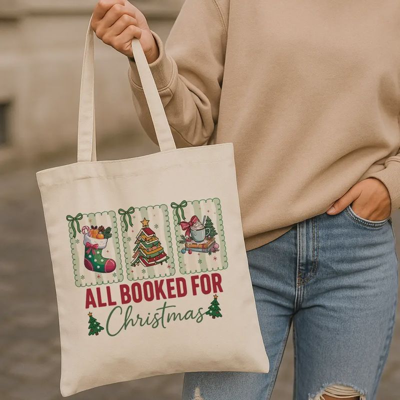 Holiday Reading Book Lover Canvas Tote Bag