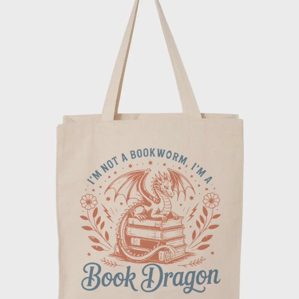 Book Dragon Book Lover Canvas Tote Bag