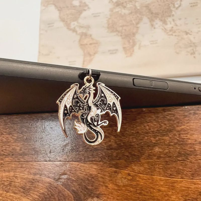Black and Gold Dragon Kindle Charm, USB-C Dust Plug